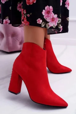 Discount Botki Damskie Na Obcasie Z Nitami W Szpic Czerwone Snack Damskie Botki Na Słupku|Botki Zimowe Damskie