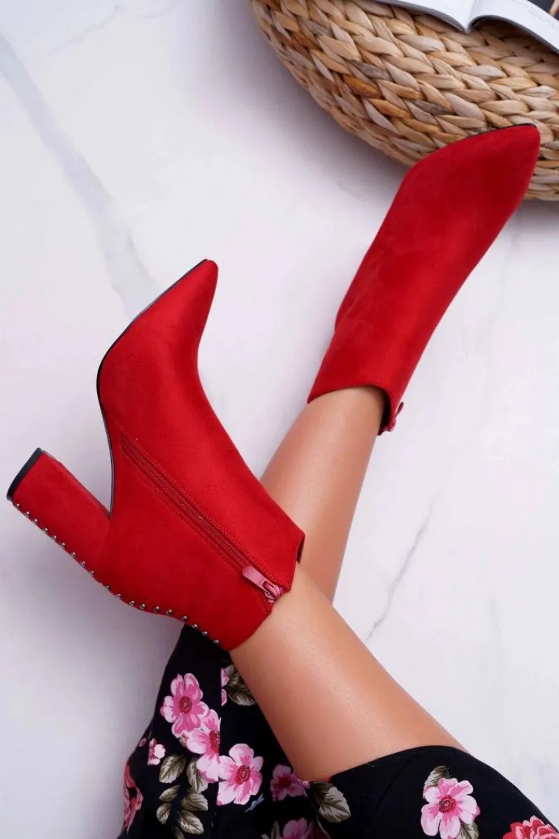 Discount Botki Damskie Na Obcasie Z Nitami W Szpic Czerwone Snack Damskie Botki Na Słupku|Botki Zimowe Damskie