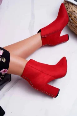 Discount Botki Damskie Na Obcasie Z Nitami W Szpic Czerwone Snack Damskie Botki Na Słupku|Botki Zimowe Damskie