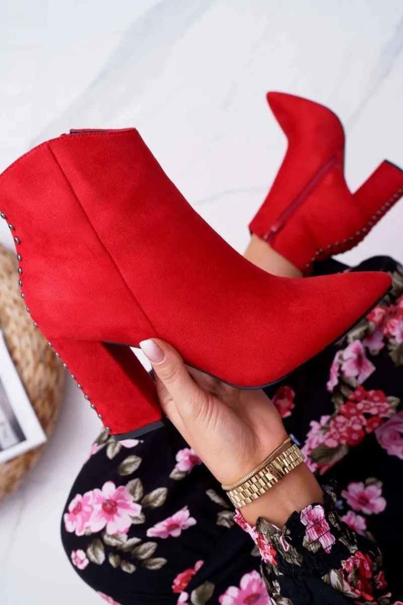 Discount Botki Damskie Na Obcasie Z Nitami W Szpic Czerwone Snack Damskie Botki Na Słupku|Botki Zimowe Damskie