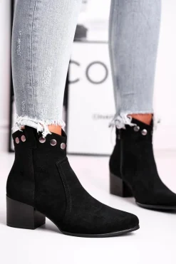 New Botki Damskie Na Obcasie Sergio Leone Czarne BT617 Damskie Czarne Botki|Botki Na Obcasie