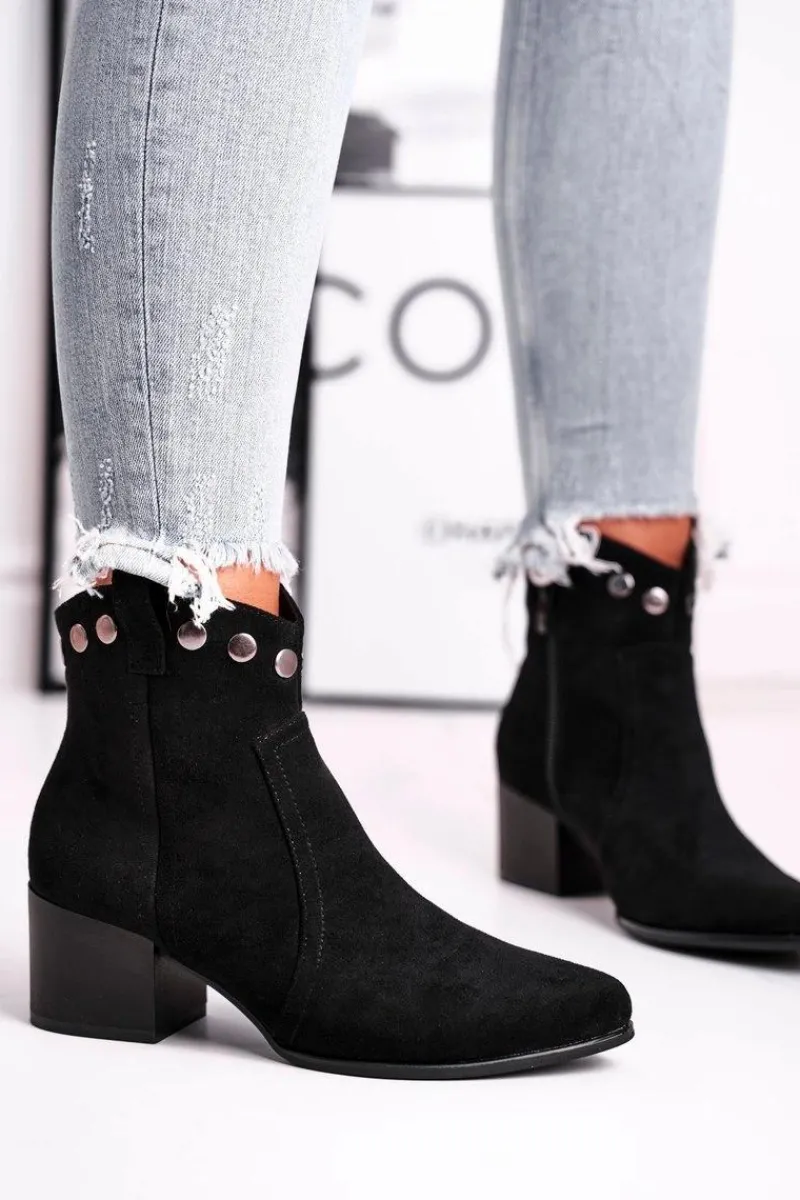 New Botki Damskie Na Obcasie Sergio Leone Czarne BT617 Damskie Czarne Botki|Botki Na Obcasie