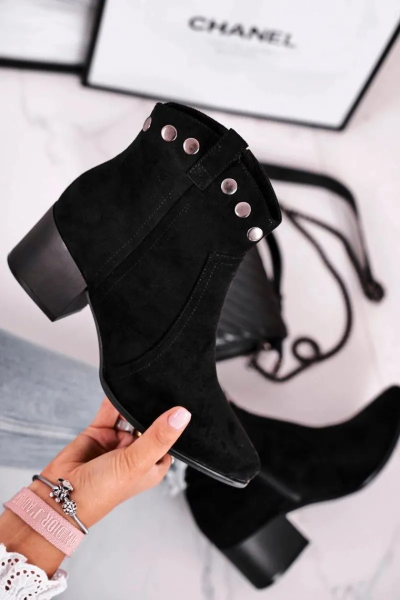 New Botki Damskie Na Obcasie Sergio Leone Czarne BT617 Damskie Czarne Botki|Botki Na Obcasie