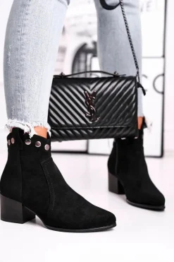 New Botki Damskie Na Obcasie Sergio Leone Czarne BT617 Damskie Czarne Botki|Botki Na Obcasie