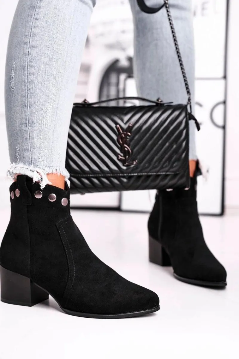 New Botki Damskie Na Obcasie Sergio Leone Czarne BT617 Damskie Czarne Botki|Botki Na Obcasie