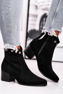 New Botki Damskie Na Obcasie Sergio Leone Czarne BT617 Damskie Czarne Botki|Botki Na Obcasie