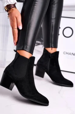 Botki Na Słupku|Czarne Botki>Buty Sergio Leone Botki Damskie Na Obcasie Sergio Leone Zamszowe Czarne BT613