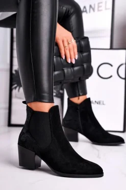 Botki Na Słupku|Czarne Botki></noscript>Buty Sergio Leone Botki Damskie Na Obcasie Sergio Leone Zamszowe Czarne BT613