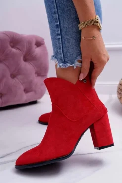 Botki Na Słupku|Botki Zimowe Damskie>Buty Sergio Leone Botki Damskie Na Obcasie Sergio Leone Czerwone BT525