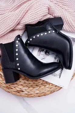 New Boto Botki Damskie Na Obcasie Z Gumkami Czarne Vista