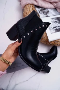 New Boto Botki Damskie Na Obcasie Z Gumkami Czarne Vista