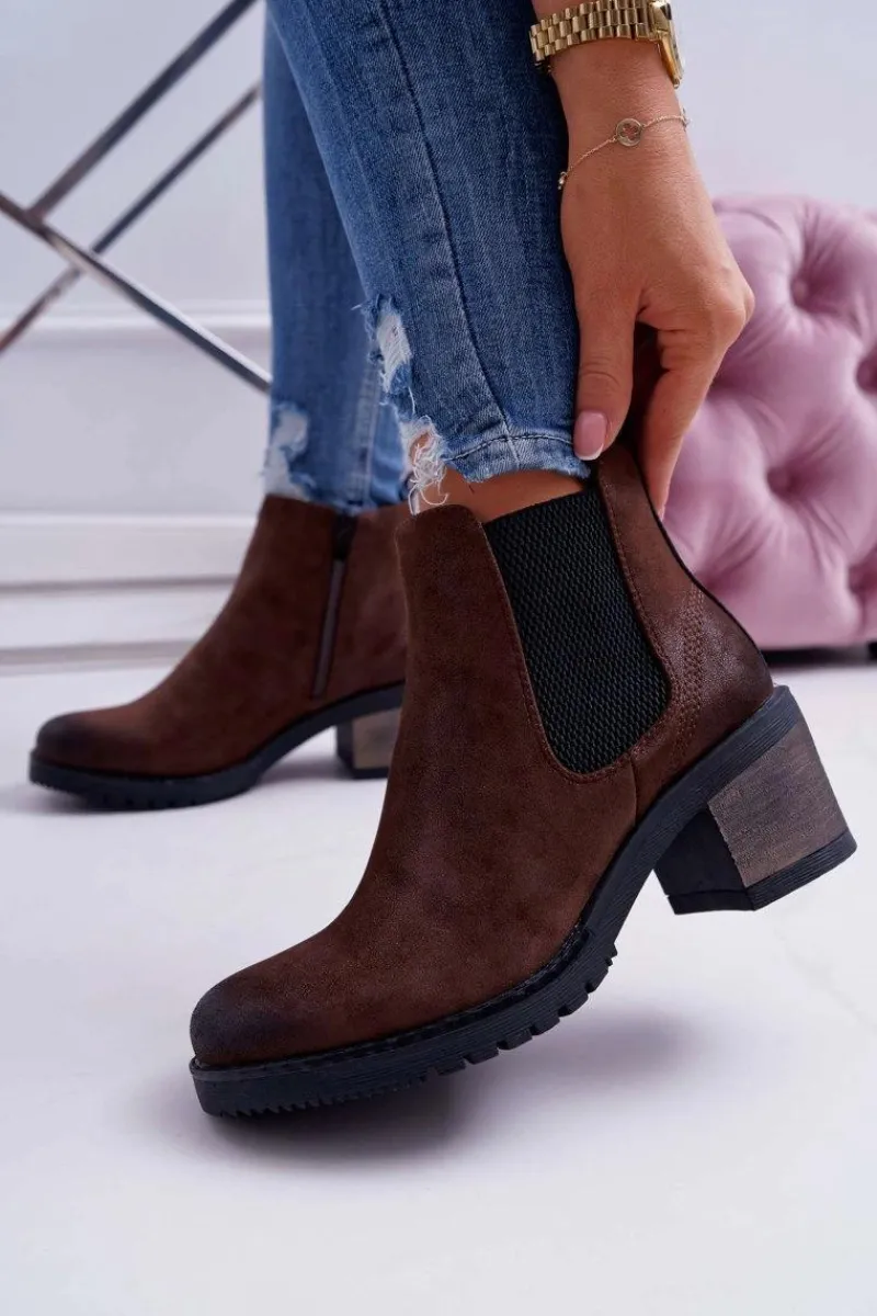 Outlet Buty Sergio Leone Botki Damskie Na Obcasie Sergio Leone Brązowe BT702