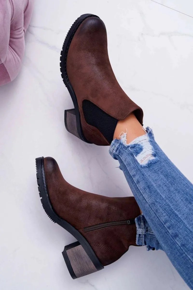 Outlet Buty Sergio Leone Botki Damskie Na Obcasie Sergio Leone Brązowe BT702