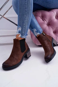 Outlet Buty Sergio Leone Botki Damskie Na Obcasie Sergio Leone Brązowe BT702