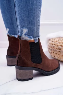 Outlet Buty Sergio Leone Botki Damskie Na Obcasie Sergio Leone Brązowe BT702