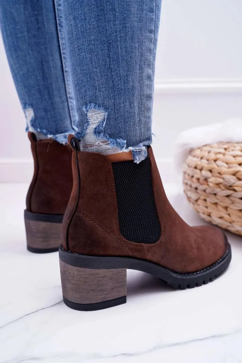 Outlet Buty Sergio Leone Botki Damskie Na Obcasie Sergio Leone Brązowe BT702