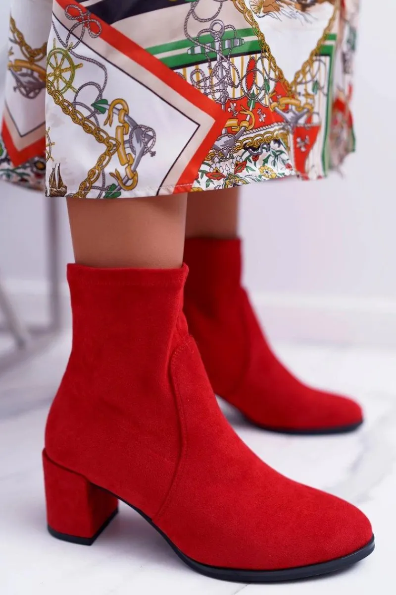 Hot Botki Damskie Na Obcasie Wiosenne Sergio Leone Wsuwane Czerwone LikeStar Damskie Botki Wiosenne|Botki Na Słupku