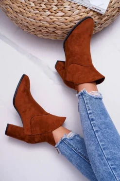 Botki Na Słupku|Botki Zimowe Damskie>Buty Sergio Leone Botki Damskie Na Obcasie Sergio Leone Camel BT525