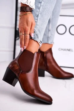 Discount Botki Damskie Na Obcasie Sergio Leone Brązowe BT613 Damskie Botki Na Słupku|Czarne Botki