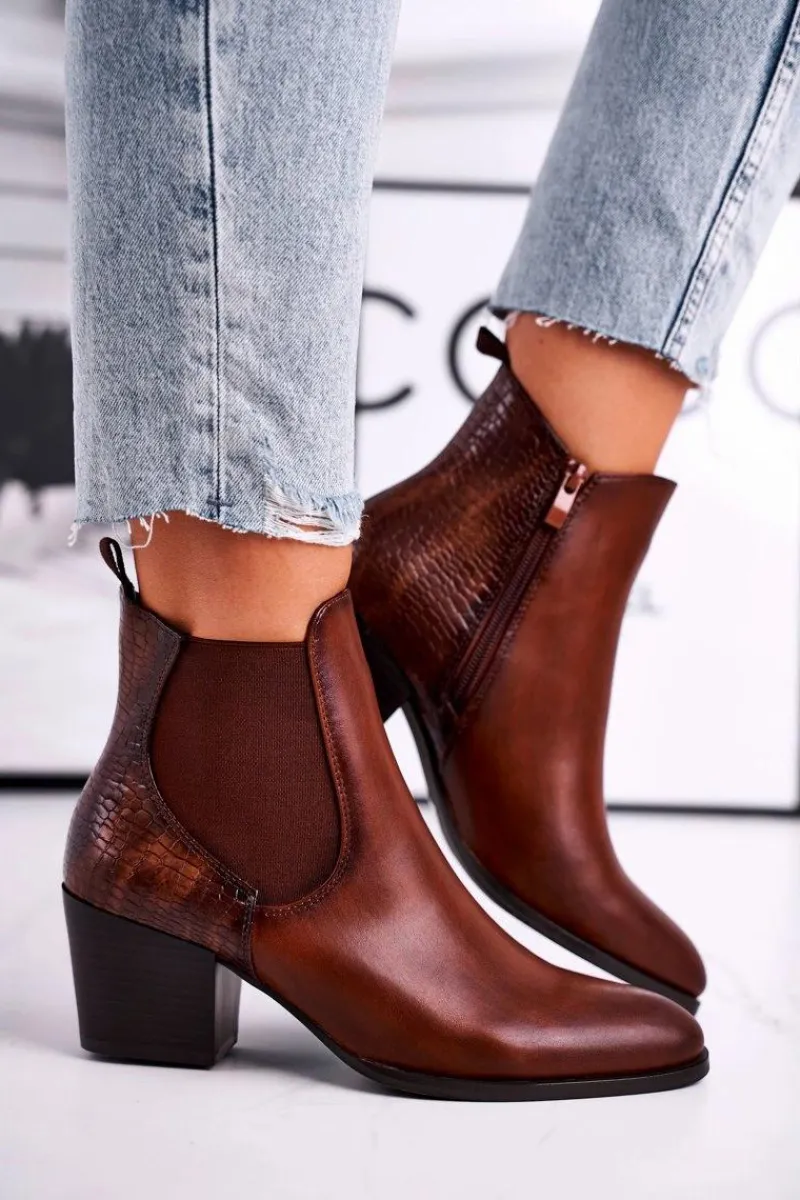 Discount Botki Damskie Na Obcasie Sergio Leone Brązowe BT613 Damskie Botki Na Słupku|Czarne Botki