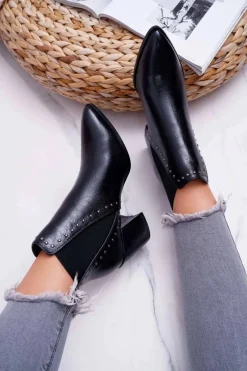 Online Botki Damskie Na Obcasie Z Gumkami Czarne Trini Damskie Botki Na Słupku|Botki Zimowe Damskie