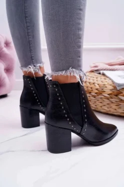 Online Botki Damskie Na Obcasie Z Gumkami Czarne Trini Damskie Botki Na Słupku|Botki Zimowe Damskie