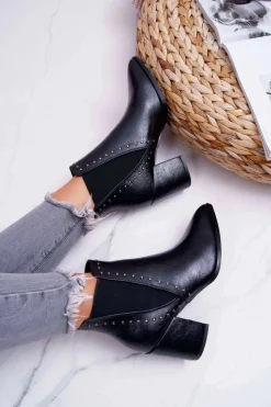 Online Botki Damskie Na Obcasie Z Gumkami Czarne Trini Damskie Botki Na Słupku|Botki Zimowe Damskie