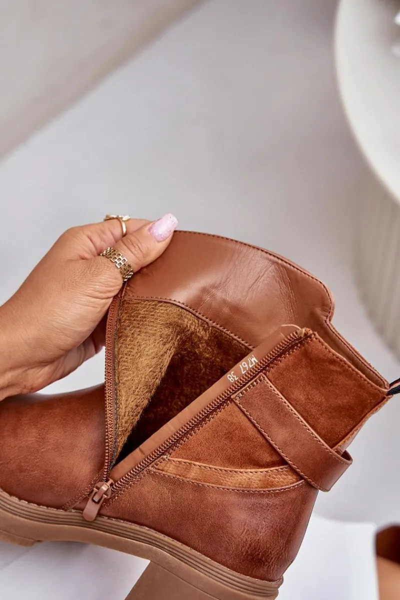 Discount Boto Botki Damskie Na Obcasie Słupku Ocieplane Na Zamek Camel Inabelle