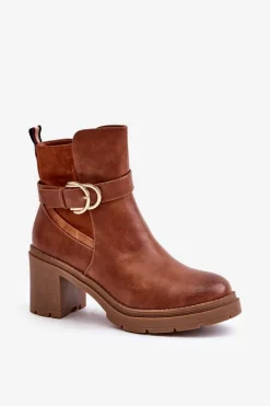 Discount Boto Botki Damskie Na Obcasie Słupku Ocieplane Na Zamek Camel Inabelle