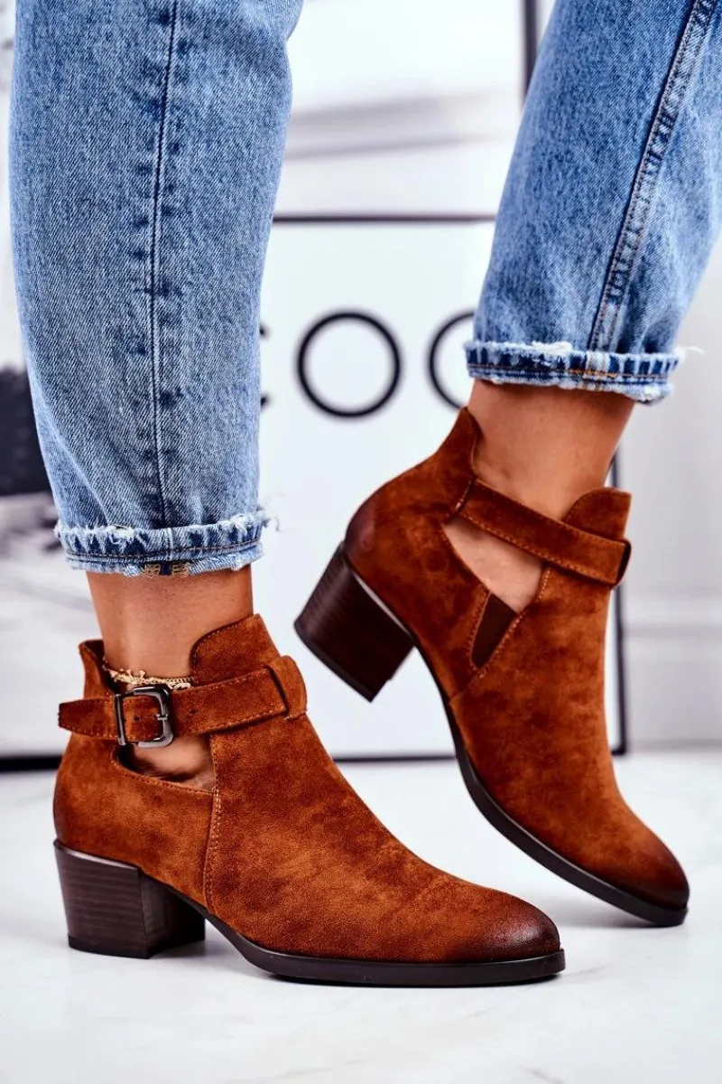 Online Buty damskie Vinceza Botki Damskie Na Obcasie Z Wycięciami Camel Sicily