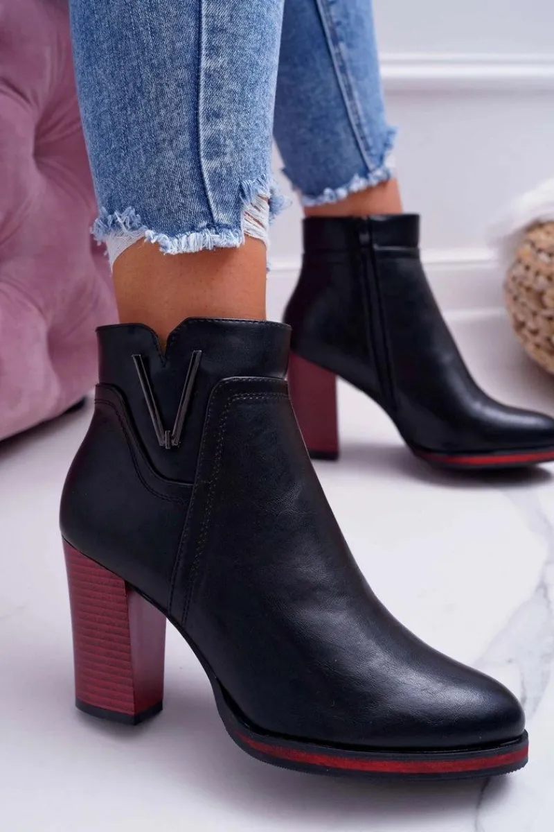 Outlet Botki Damskie Na Obcasie Sergio Leone Czarne BT537 Damskie Botki Na Słupku|Botki Zimowe Damskie