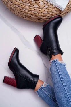 Outlet Botki Damskie Na Obcasie Sergio Leone Czarne BT537 Damskie Botki Na Słupku|Botki Zimowe Damskie