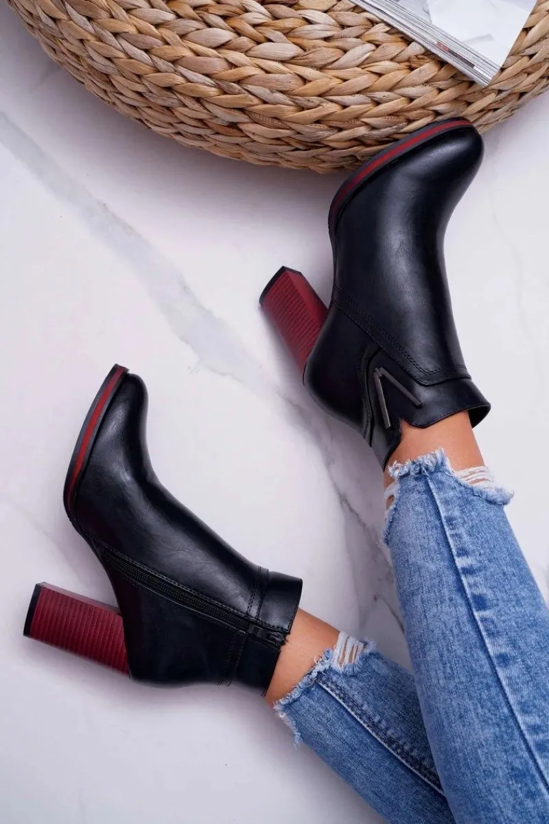 Outlet Botki Damskie Na Obcasie Sergio Leone Czarne BT537 Damskie Botki Na Słupku|Botki Zimowe Damskie