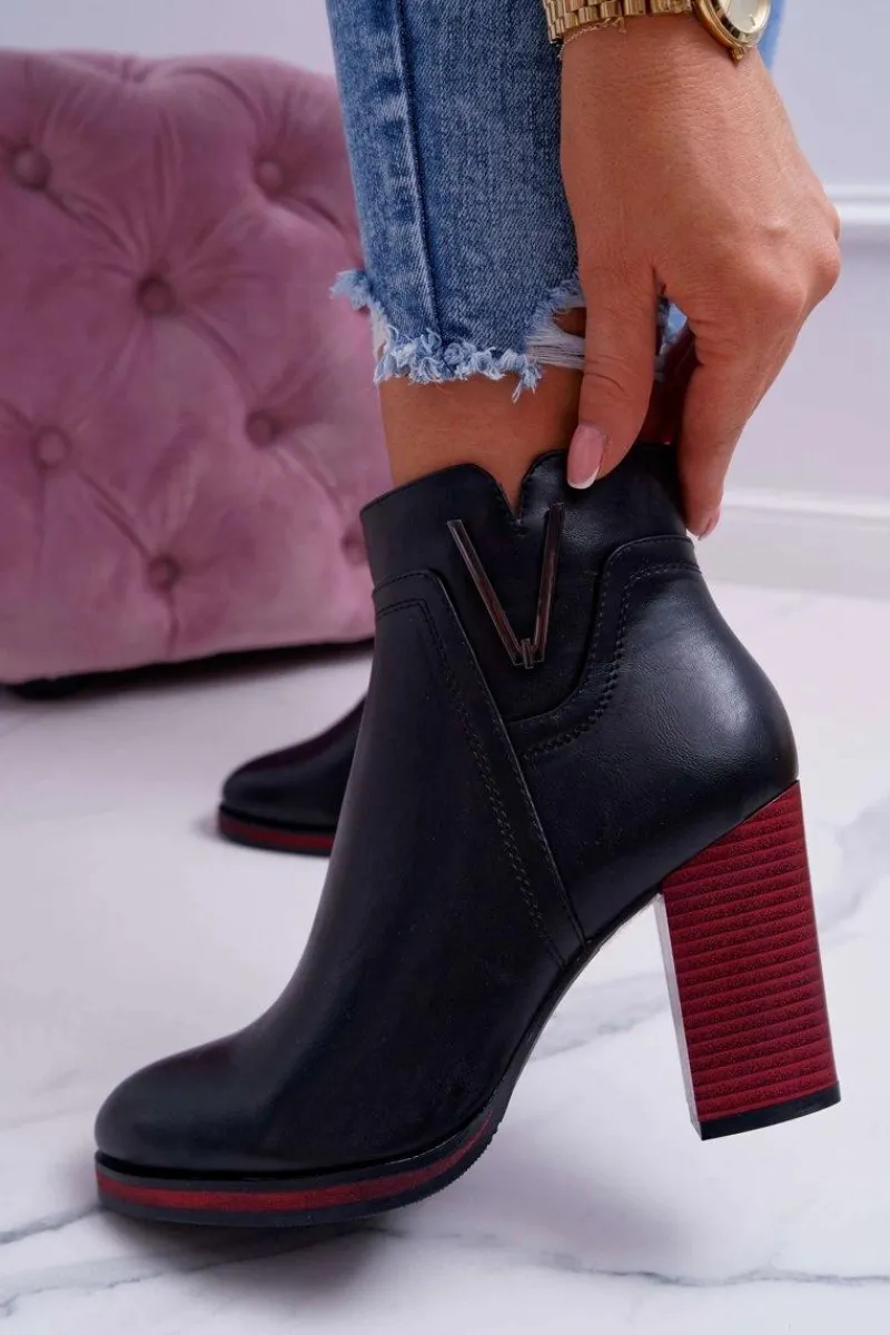 Outlet Botki Damskie Na Obcasie Sergio Leone Czarne BT537 Damskie Botki Na Słupku|Botki Zimowe Damskie