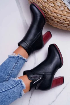 Outlet Botki Damskie Na Obcasie Sergio Leone Czarne BT537 Damskie Botki Na Słupku|Botki Zimowe Damskie