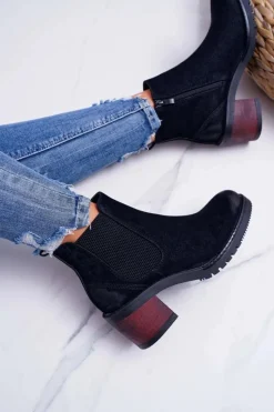 Botki Na Słupku|Botki Zimowe Damskie>Buty Sergio Leone Botki Damskie Na Obcasie Sergio Leone Czarne BT702