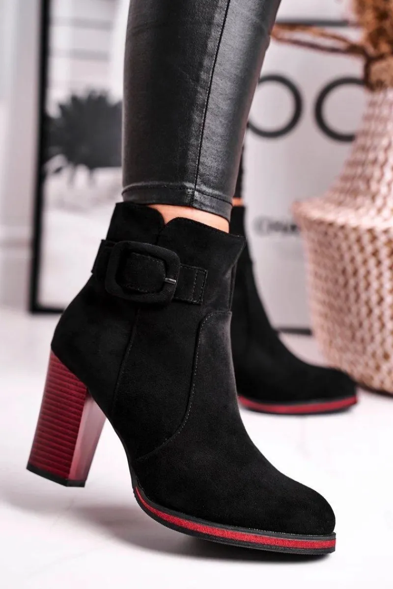 Hot Botki Damskie Na Obcasie Sergio Leone Czarne BT533 Damskie Botki Na Słupku|Czarne Botki