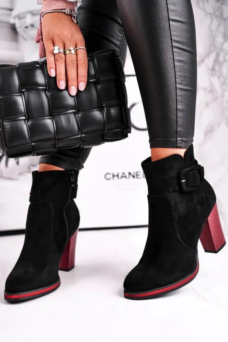 Hot Botki Damskie Na Obcasie Sergio Leone Czarne BT533 Damskie Botki Na Słupku|Czarne Botki