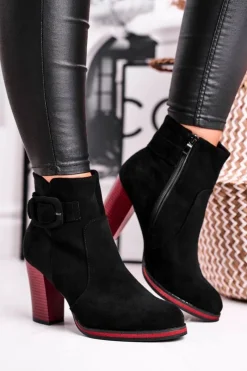 Hot Botki Damskie Na Obcasie Sergio Leone Czarne BT533 Damskie Botki Na Słupku|Czarne Botki