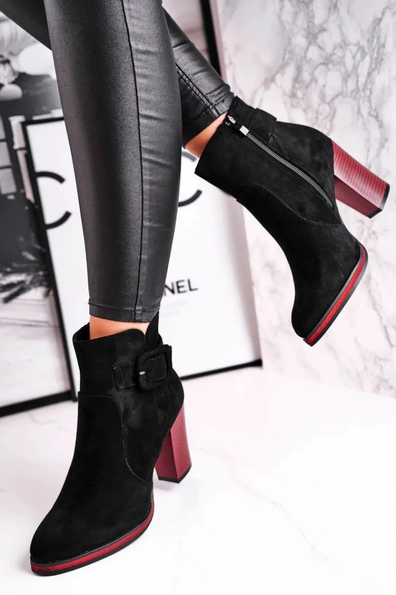 Hot Botki Damskie Na Obcasie Sergio Leone Czarne BT533 Damskie Botki Na Słupku|Czarne Botki