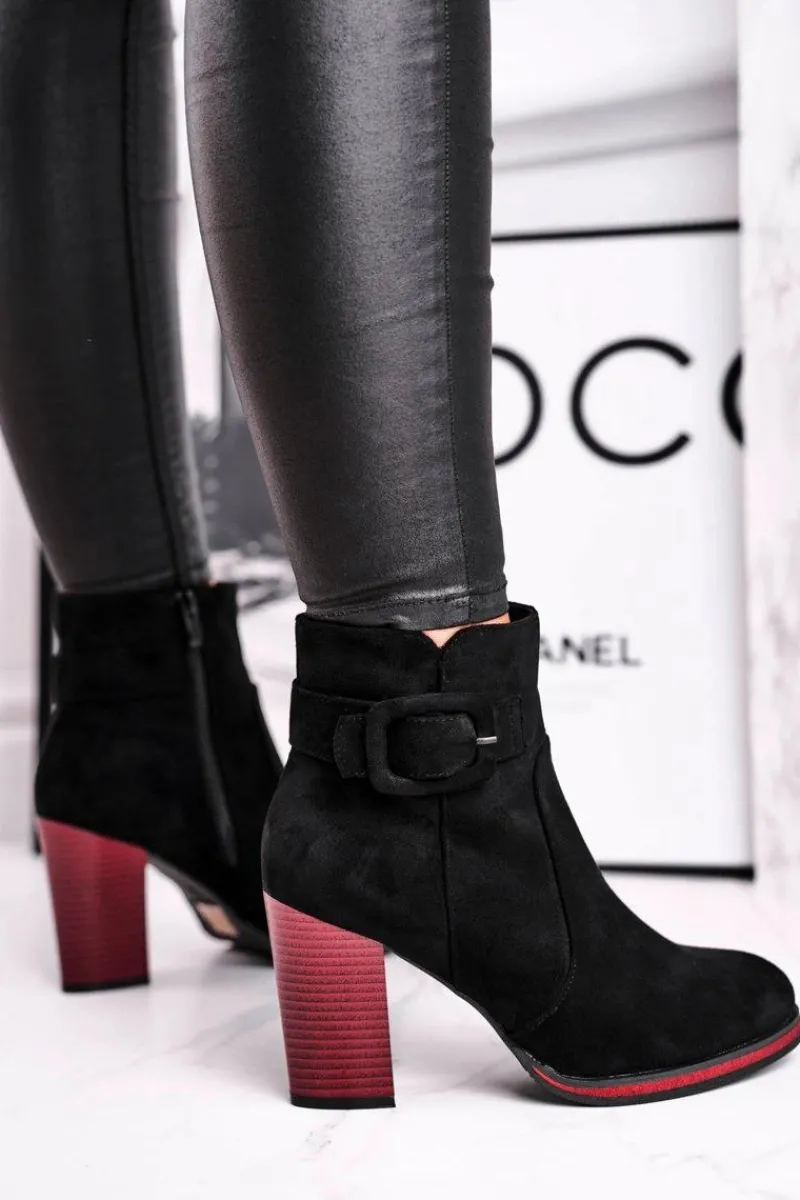 Hot Botki Damskie Na Obcasie Sergio Leone Czarne BT533 Damskie Botki Na Słupku|Czarne Botki