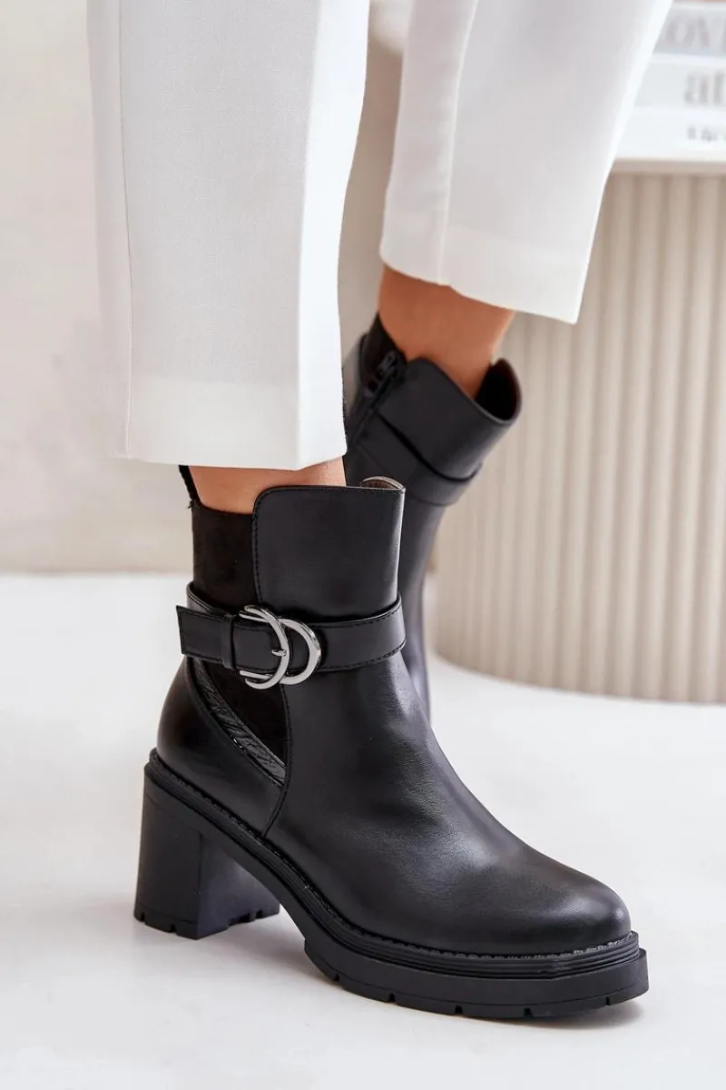 Online Boto Botki Damskie Na Obcasie Słupku Ocieplane Na Zamek Czarne Inabelle