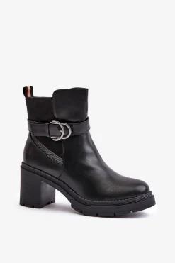 Online Boto Botki Damskie Na Obcasie Słupku Ocieplane Na Zamek Czarne Inabelle