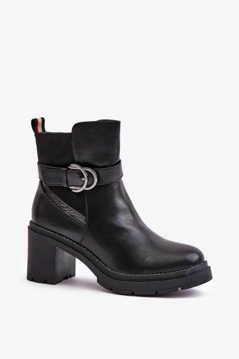 Online Boto Botki Damskie Na Obcasie Słupku Ocieplane Na Zamek Czarne Inabelle