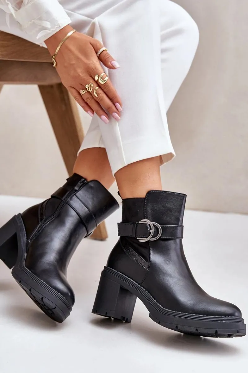 Online Boto Botki Damskie Na Obcasie Słupku Ocieplane Na Zamek Czarne Inabelle