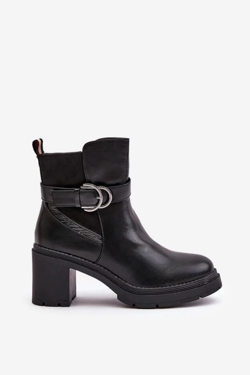 Online Boto Botki Damskie Na Obcasie Słupku Ocieplane Na Zamek Czarne Inabelle