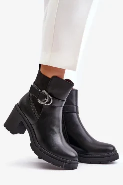 Online Boto Botki Damskie Na Obcasie Słupku Ocieplane Na Zamek Czarne Inabelle