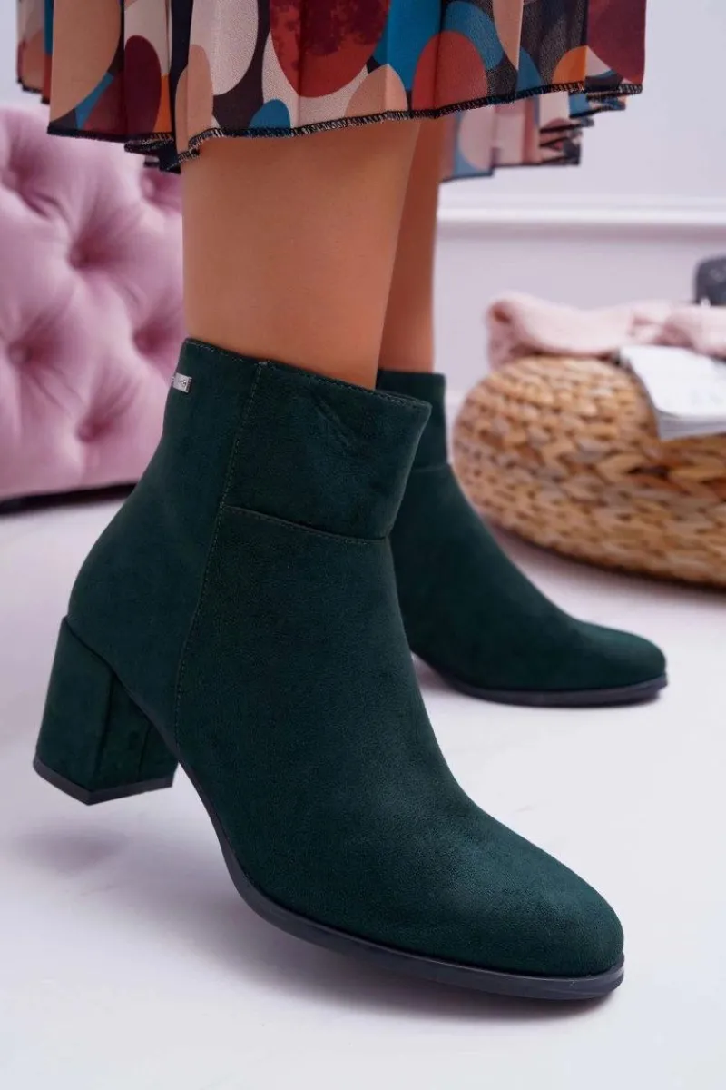 Outlet Botki Damskie Na Obcasie Sergio Leone Zielone BT522 Damskie Botki Na Słupku|Botki Zimowe Damskie