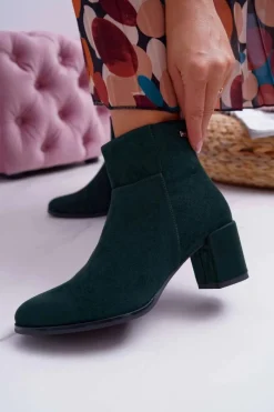 Outlet Botki Damskie Na Obcasie Sergio Leone Zielone BT522 Damskie Botki Na Słupku|Botki Zimowe Damskie