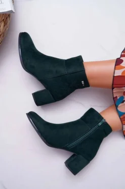 Outlet Botki Damskie Na Obcasie Sergio Leone Zielone BT522 Damskie Botki Na Słupku|Botki Zimowe Damskie